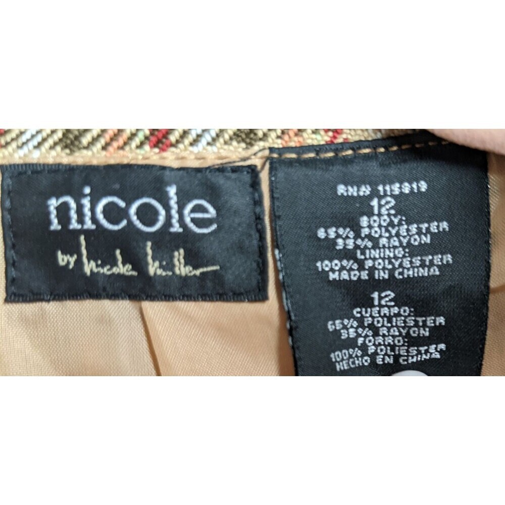 Women's NICOLE MILLER Plaid Belted Poly/Rayon Mid-Length Trench Coat Size 12 - Picture 9 of 9